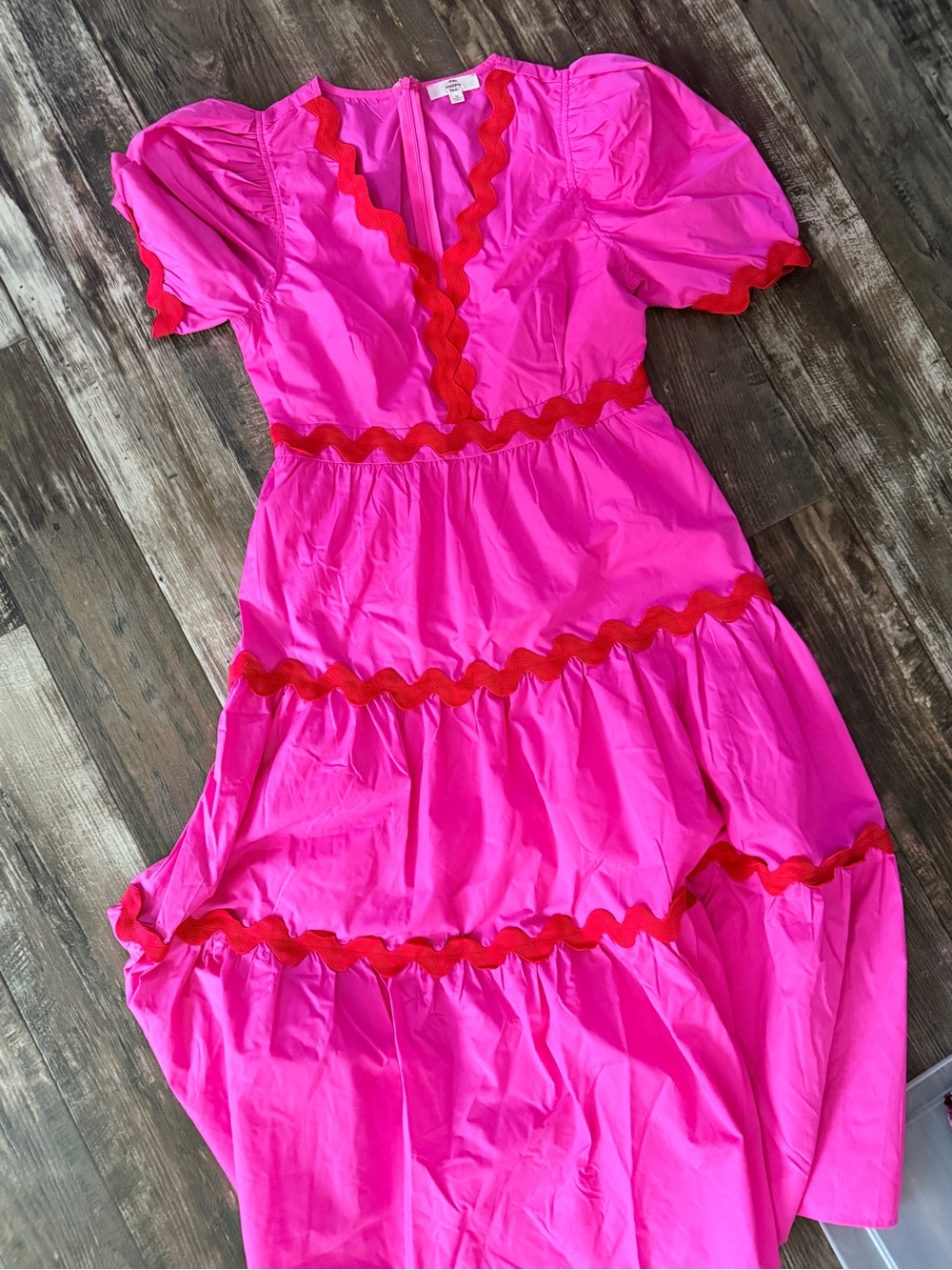 entro Hot Pink Maxi Dress with Red Scalloped Trim